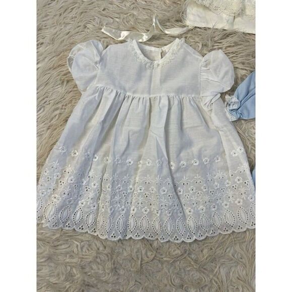 Vintage Madonna by Haddad & Nannette White Blue Christening gown embroidered 12 - Picture 2 of 9